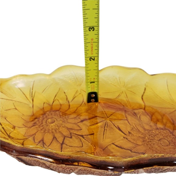 Vintage Amber Gold Opalescent Glass Oval Sunflower Bowl Relish Nut Candy Dish - Picture 9 of 10